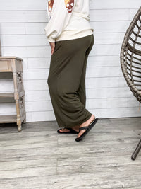 Smocked Waistband Lounge Pants (Olive and Rust)