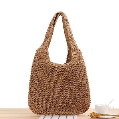 Woven Raffia Tote Bag (Brown & Cream)