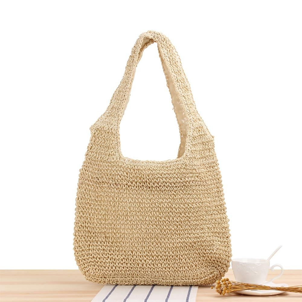 Woven Raffia Tote Bag (Brown & Cream)