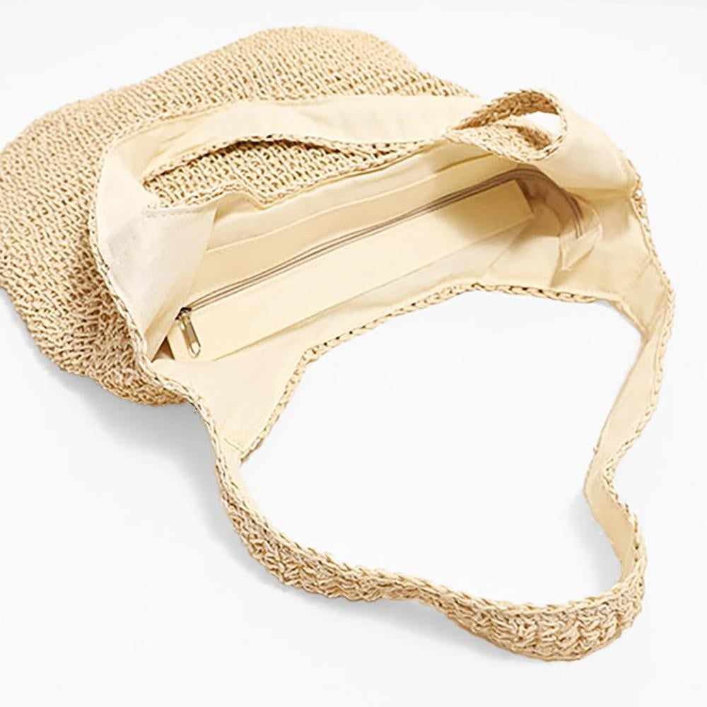 Woven Raffia Tote Bag (Brown & Cream)