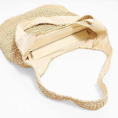 Woven Raffia Tote Bag (Brown & Cream)