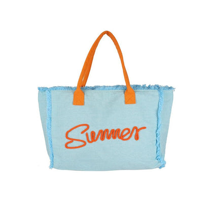 Sewn Rope 'Summer' Letter Fringed Canvas Tote Bag (Multiple Colors)
