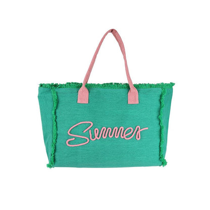 Sewn Rope 'Summer' Letter Fringed Canvas Tote Bag (Multiple Colors)