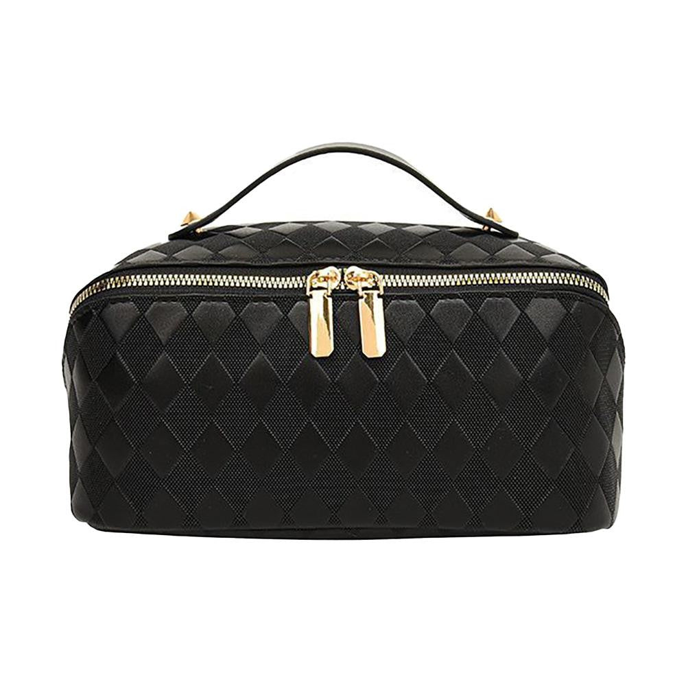 Vegan Leather Diamond Checker Travel Makeup Bag (Multiple Colors)