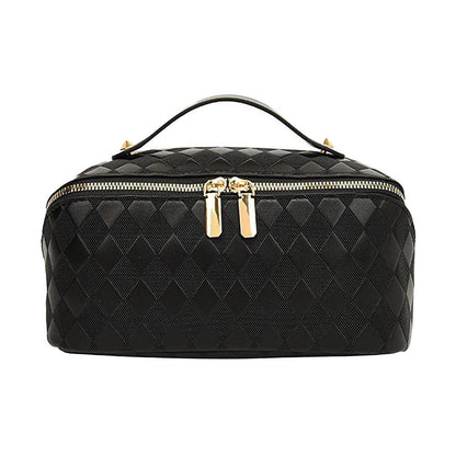 Vegan Leather Diamond Checker Travel Makeup Bag (Multiple Colors)