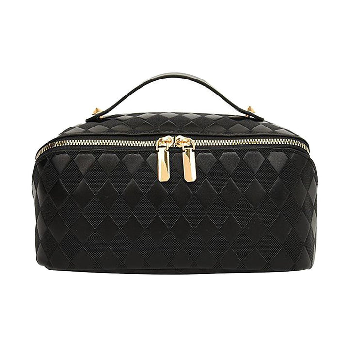 Vegan Leather Diamond Checker Travel Makeup Bag (Multiple Colors)