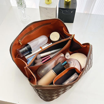 Vegan Leather Diamond Checker Travel Makeup Bag (Multiple Colors)