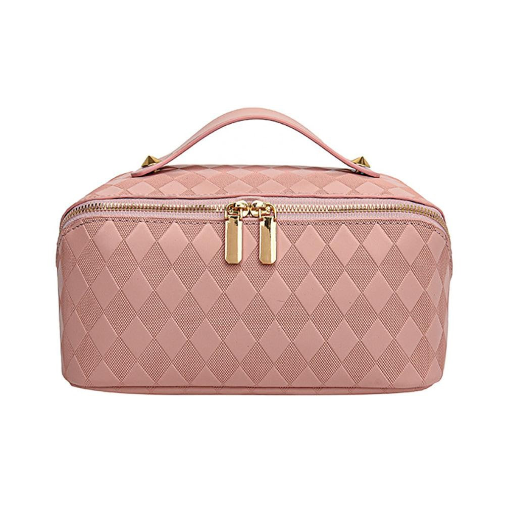 Vegan Leather Diamond Checker Travel Makeup Bag (Multiple Colors)