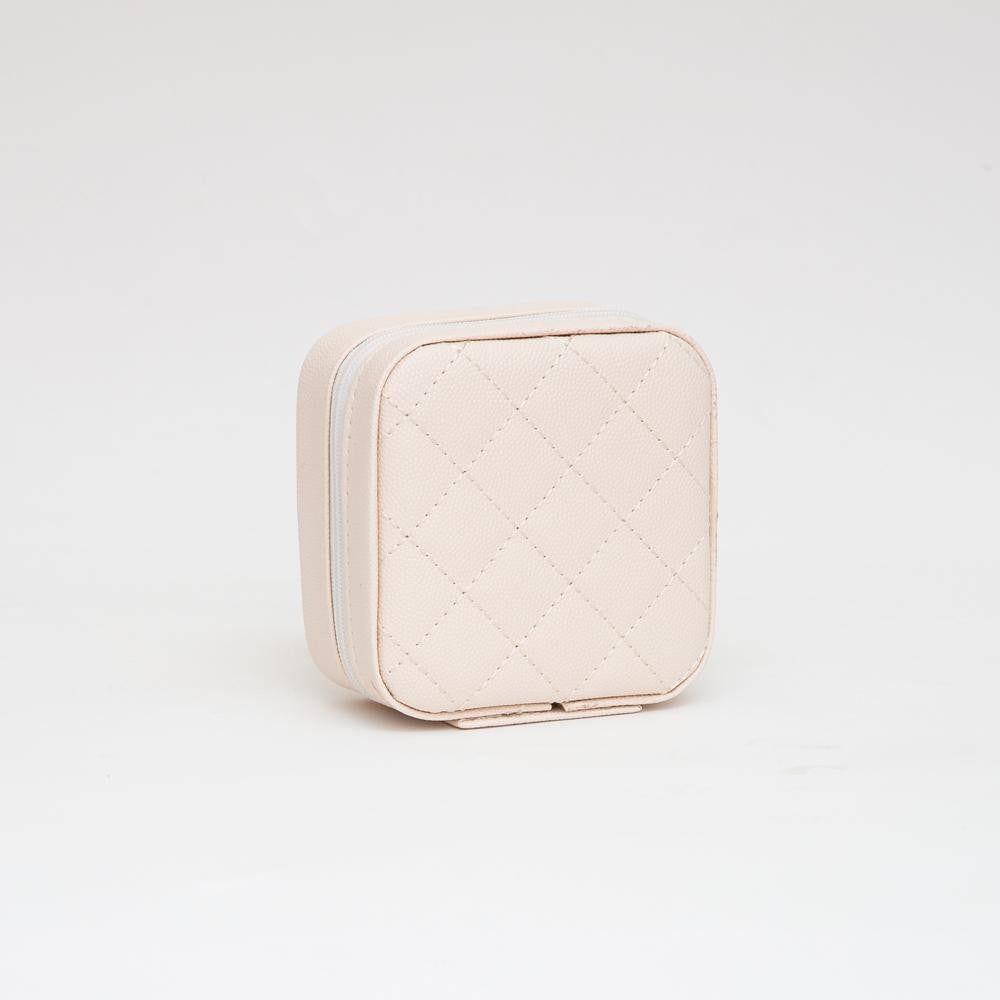 Vegan Leather Travel Jewelry Box With Diamond Stitch Detail