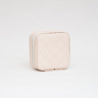 Vegan Leather Travel Jewelry Box With Diamond Stitch Detail