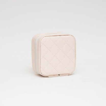 Vegan Leather Travel Jewelry Box With Diamond Stitch Detail