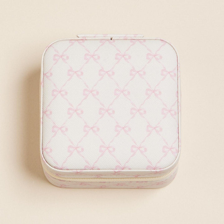 Bow Print Vegan Leather Travel Jewelry Box