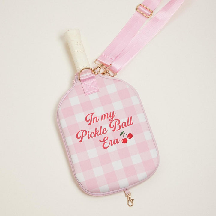 "In my Pickle Ball Era" Cherries & Plaid Printed Pickle Ball Racket Bag