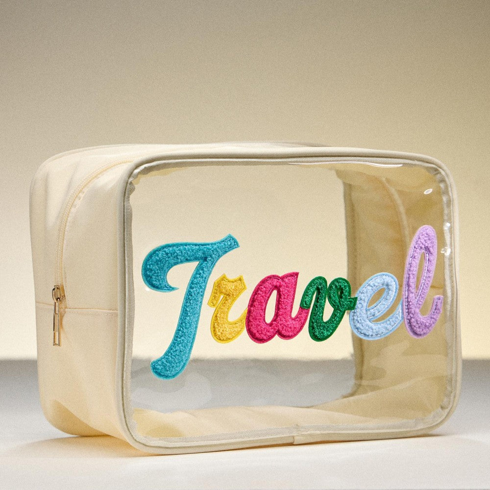 Cursive Chenille Patch Clear Pouch (Multiple Options)