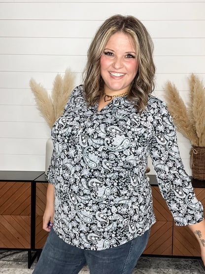 "Split Second" 3/4 Sleeve Button Front Lizzy Luxe