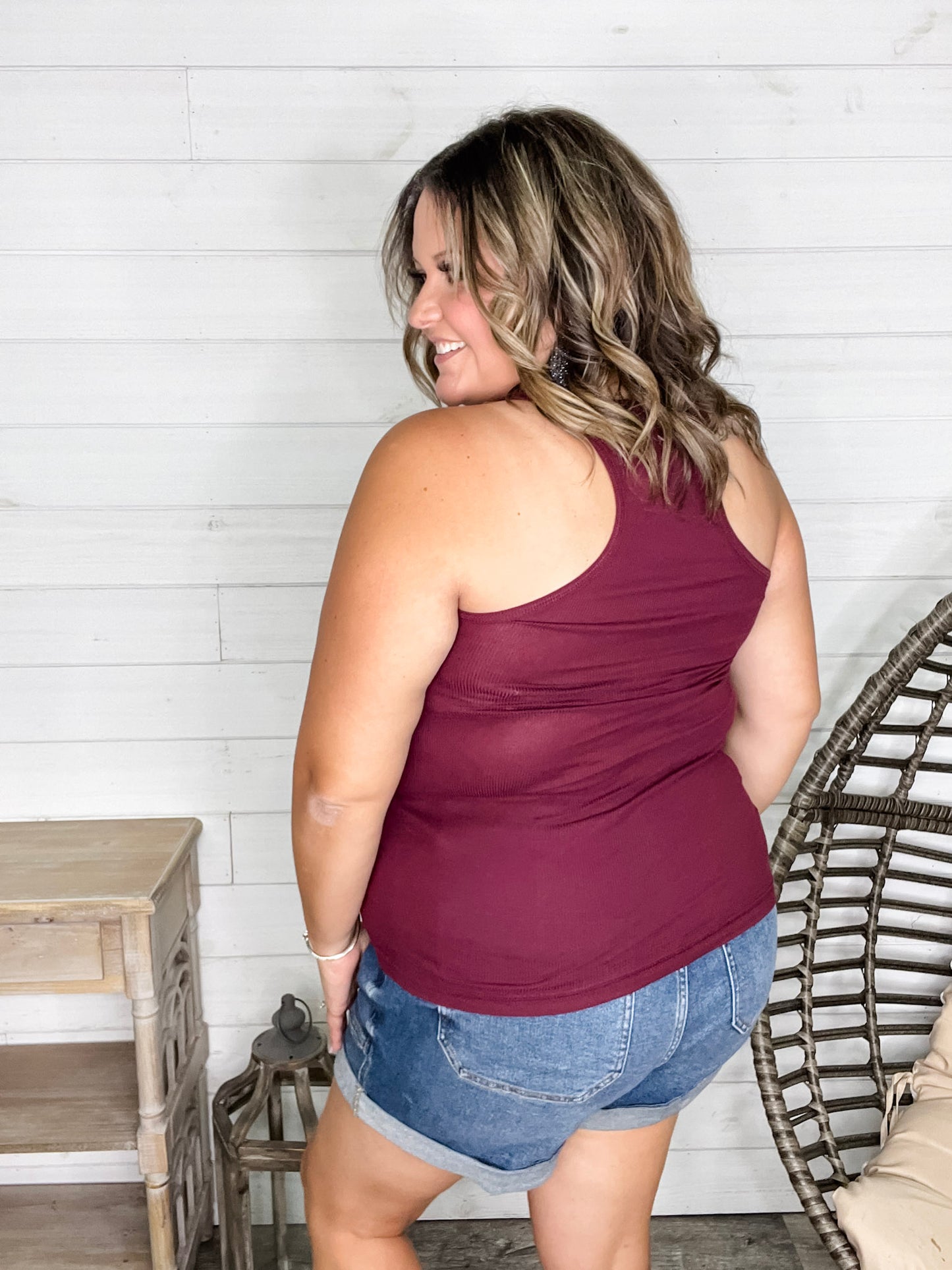 "Without A Cause" Racerback Button Front Ribbed Tank (Multiple Colors)