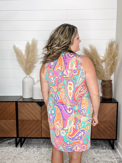 "Seville" Sleeveless Split Neck Dress with Pockets