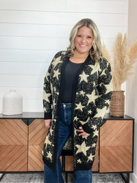 Black & Gold Star Print Thick Cardigan