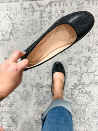 "Baba" Sparkle Round Toe Flat (Black)