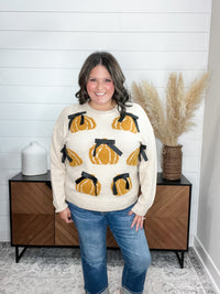 Oversized Pumpkins & Bows Long Sleeve Sweater