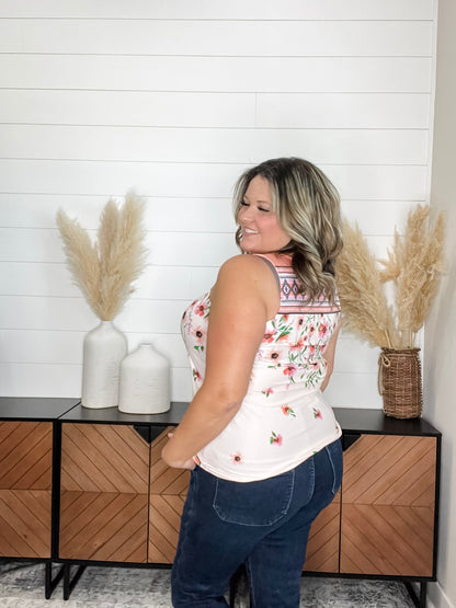 "James" Floral U Neck Tank (Blush & Peach)