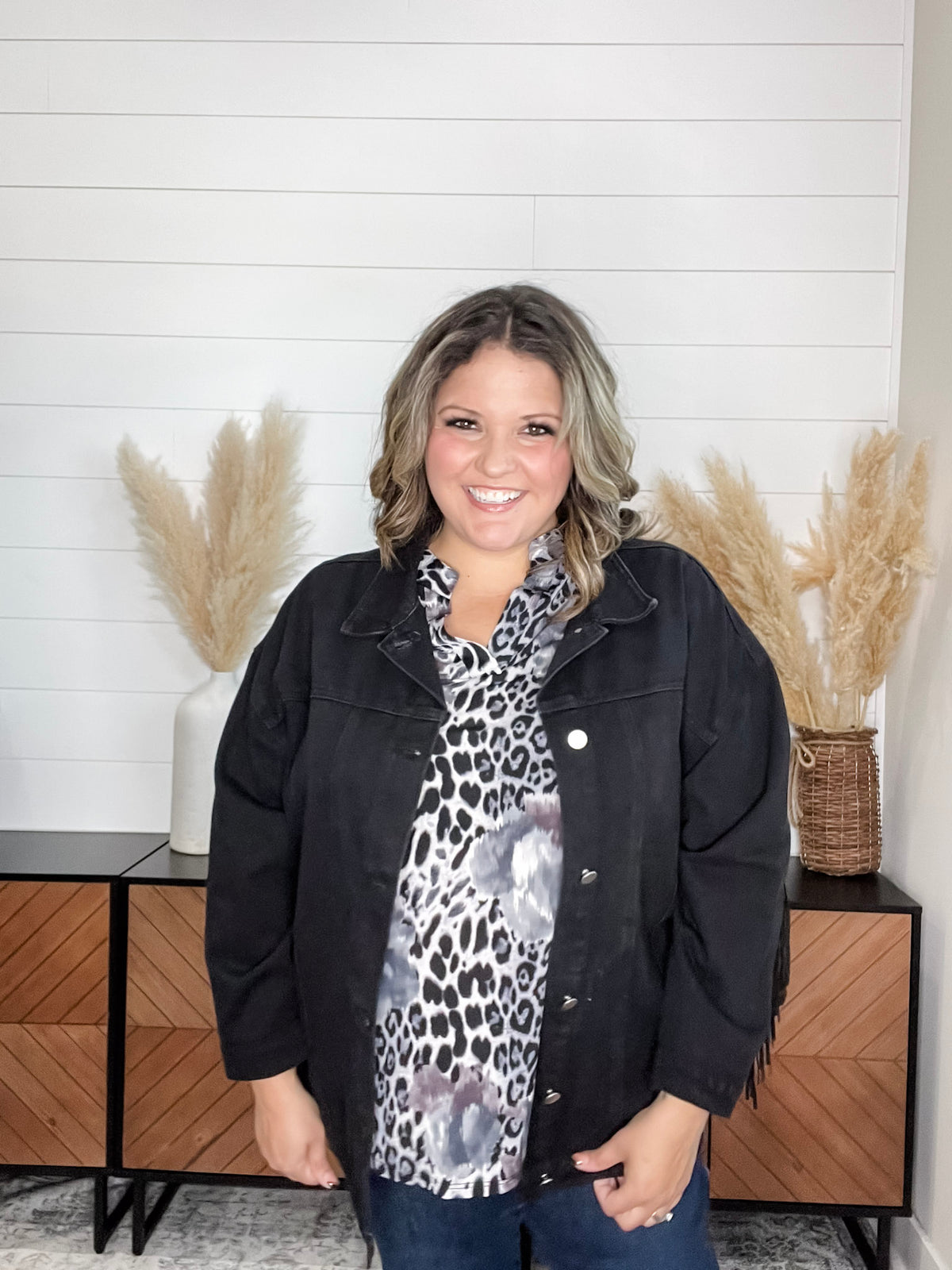 "Shake It Off" Black Denim Jacket with Fringe