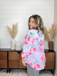 Dear Scarlett "Prelude" Floral Lizzy 3/4 Sleeve Split Neck Tops