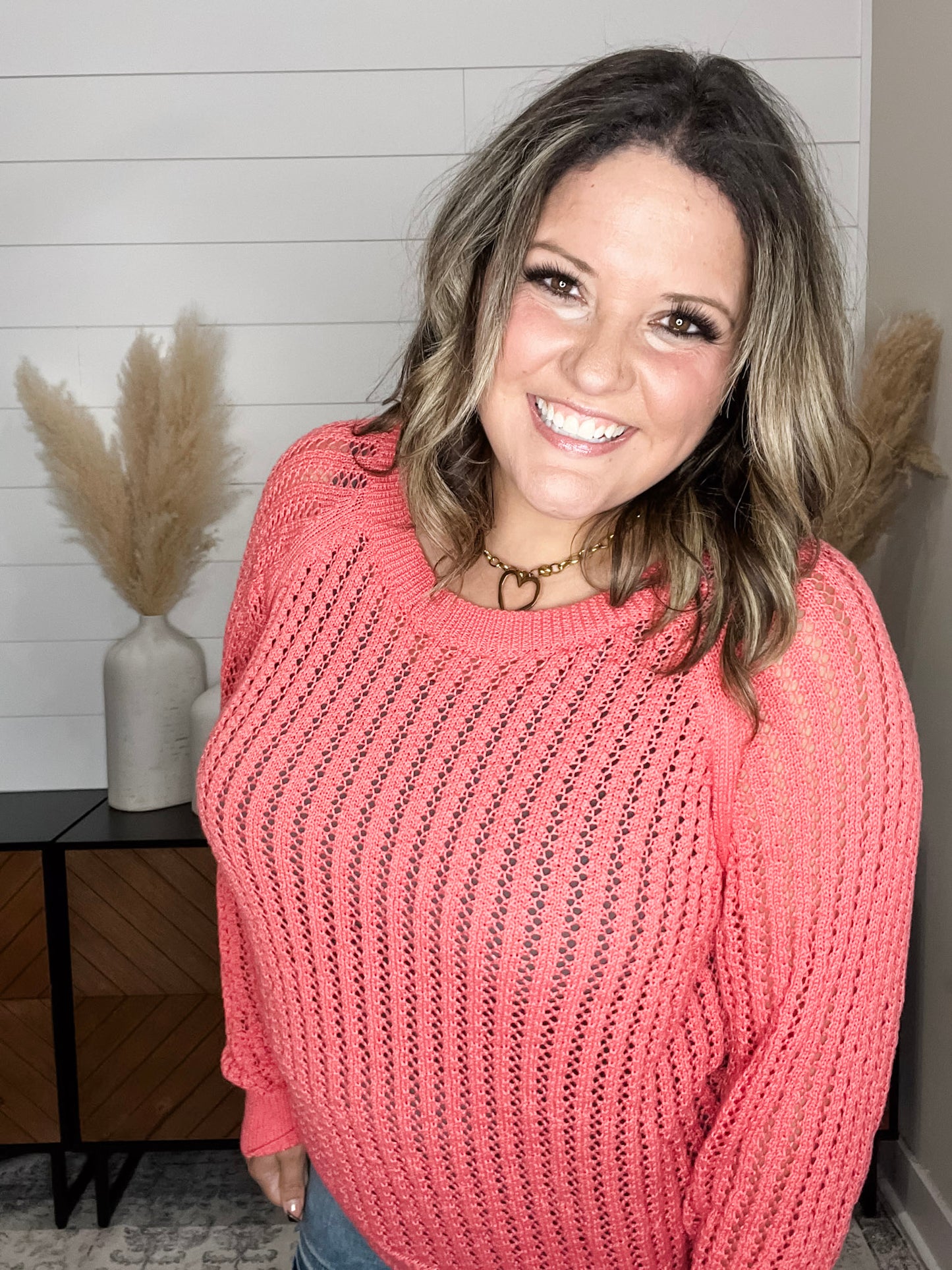 "Cut the Chill" Long Sleeve Lighweight Sweater (Coral Pink)