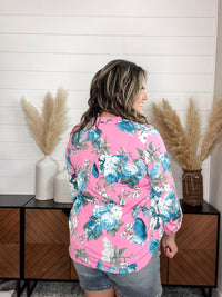 Dear Scarlett "Liaison" Floral 3/4 Sleeve Split Neck Tops