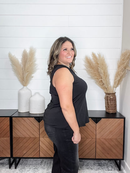 "Ok Maybe This" Sleeveless Split Neck (Black)