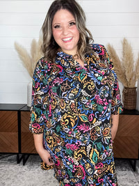 Dear Scarlett "Phosphorus" 3/4 Sleeve Split Neck Dress with Pockets