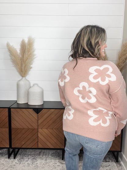 "Cartwright" Floral Print Pearl Embellished Sweater