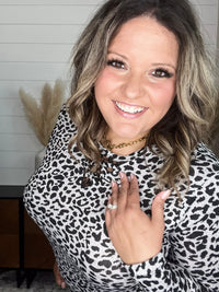 "Dixie" Animal Print Long Sleeve with Criss Cross Design (Grey)