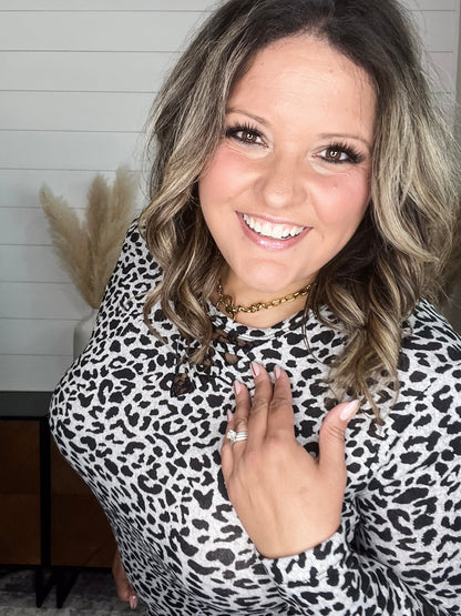 "Dixie" Animal Print Long Sleeve with Criss Cross Design (Grey)