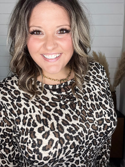 "Dixie" Animal Print Long Sleeve with Criss Cross Design (Beige)