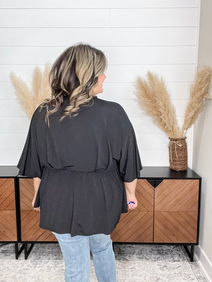 "Here We Go Again" V Neck 3/4 Bell Sleeve (Black)