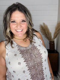 "It's A Date" Bejeweled with Lace Inserts V Neck Tank Top