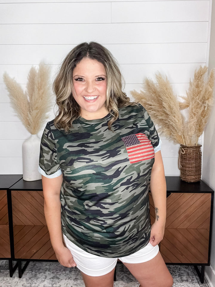 Camo Short Sleeve with Flag Detail