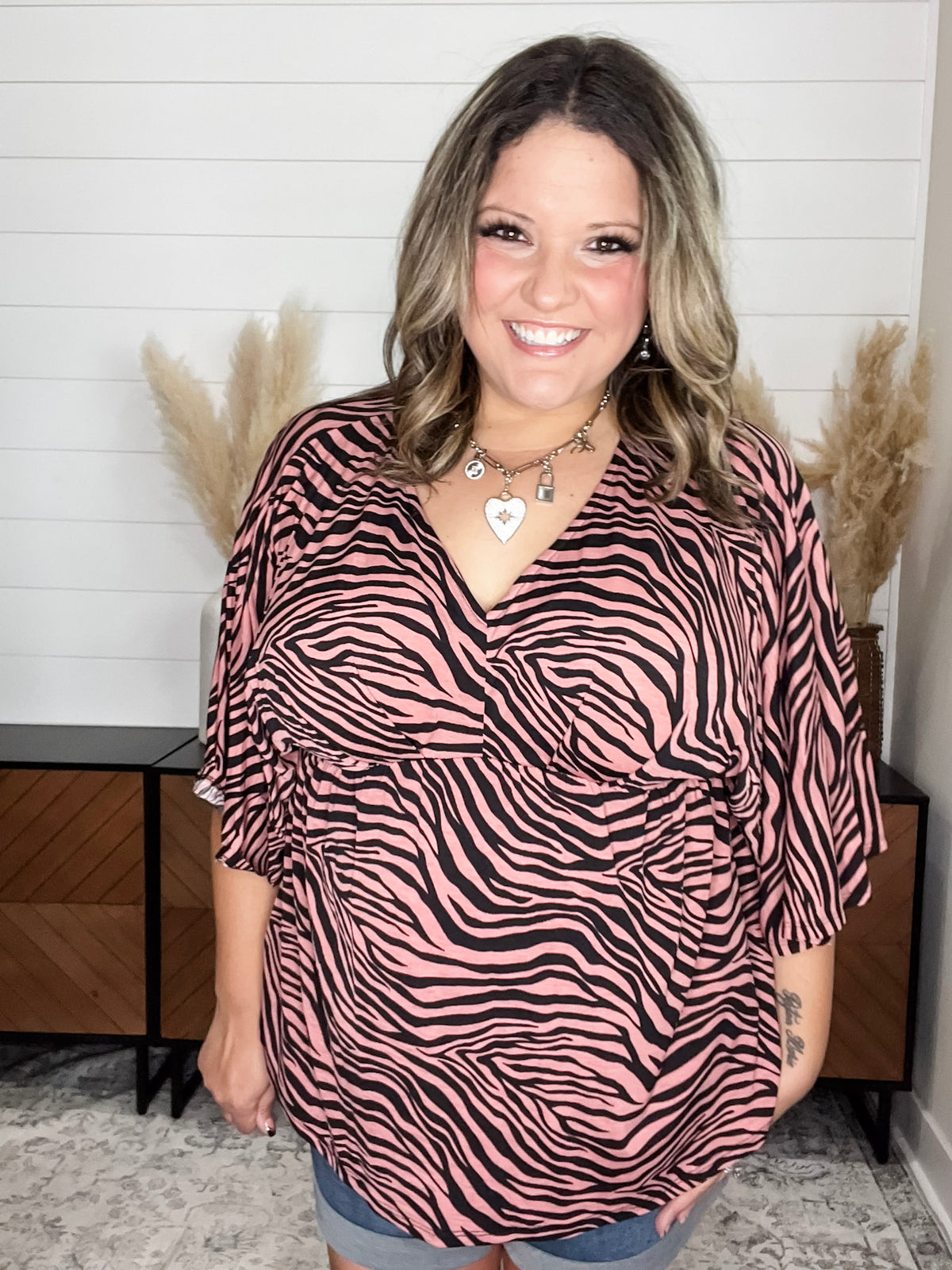 Dear Scarlett "Bellamy" Animal V Neck 3/4 Bell Sleeve