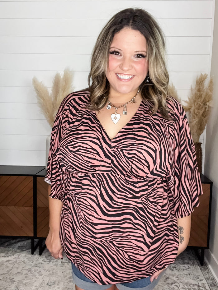 Dear Scarlett "Bellamy" Animal V Neck 3/4 Bell Sleeve