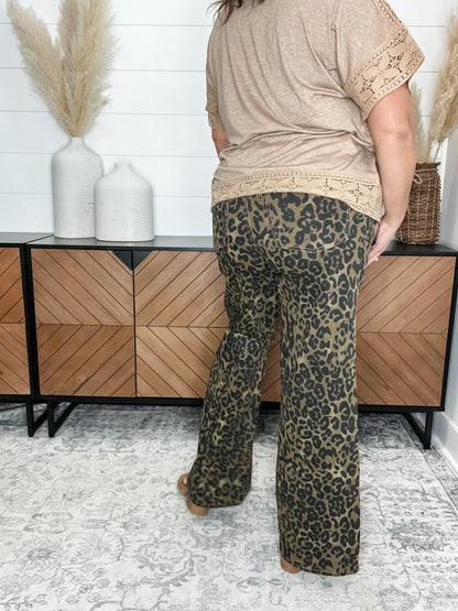 Judy Blue Leopard Wide Leg Jeans