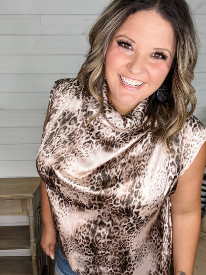 "Cooper" Animal Print Sleeveless Cowl Neck