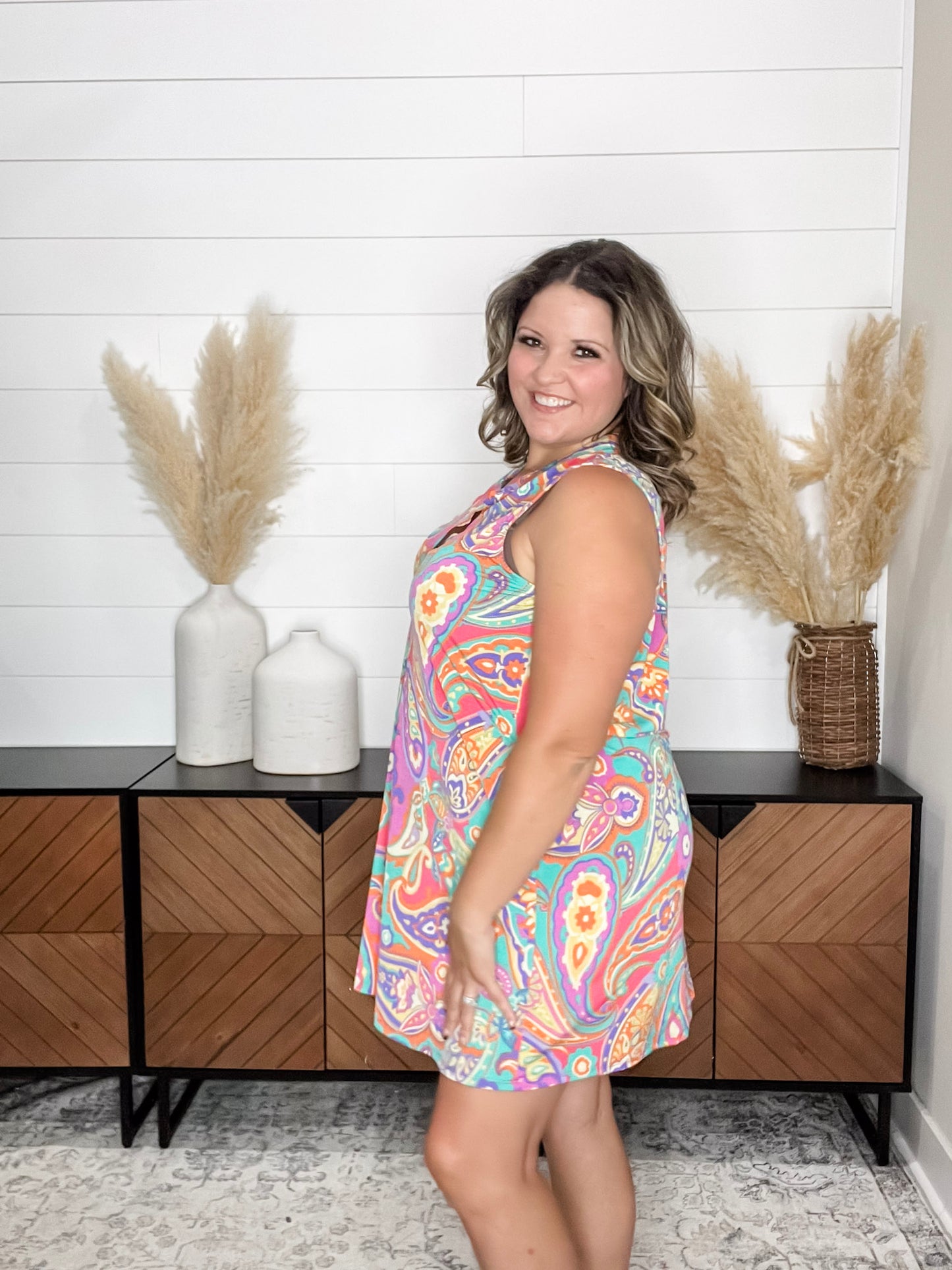 "Seville" Sleeveless Split Neck Dress with Pockets