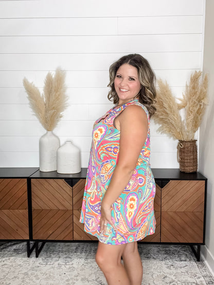 "Seville" Sleeveless Split Neck Dress with Pockets