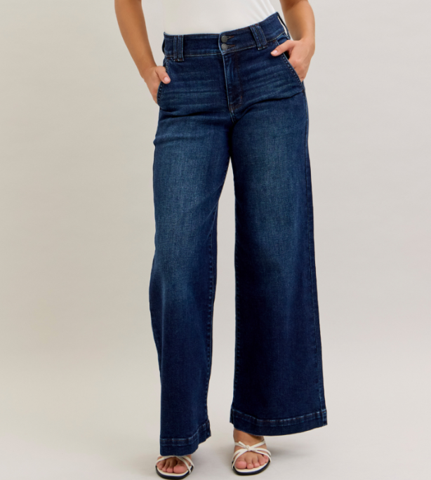*3 Lengths* Judy Blue Seven Ways Til Sunday Double Button Wide Leg Trouser