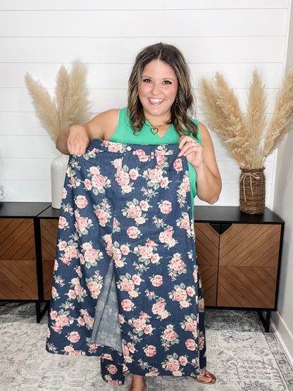 "Darling" Floral Denim Skirt