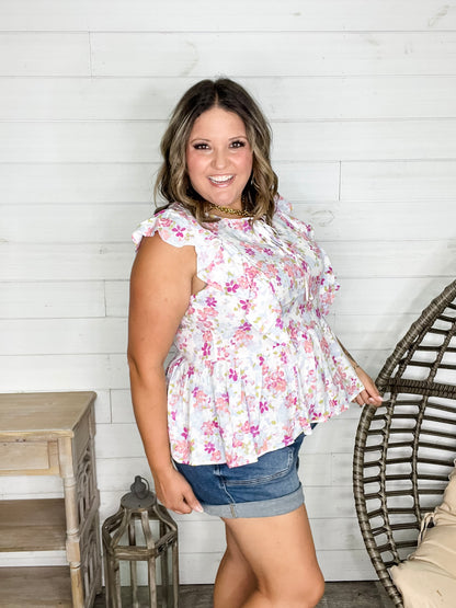 "Augustine" Floral Ruffle Cap Sleeve Babydoll