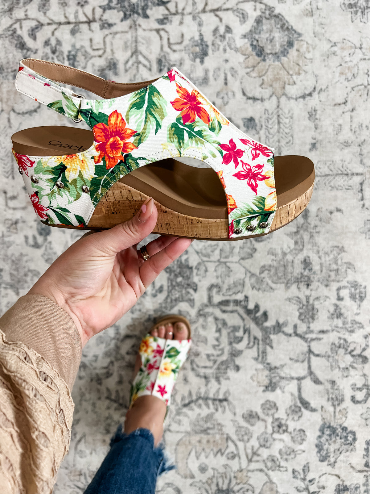 Corkys "Carley" Wedge Sandal (White Floral)