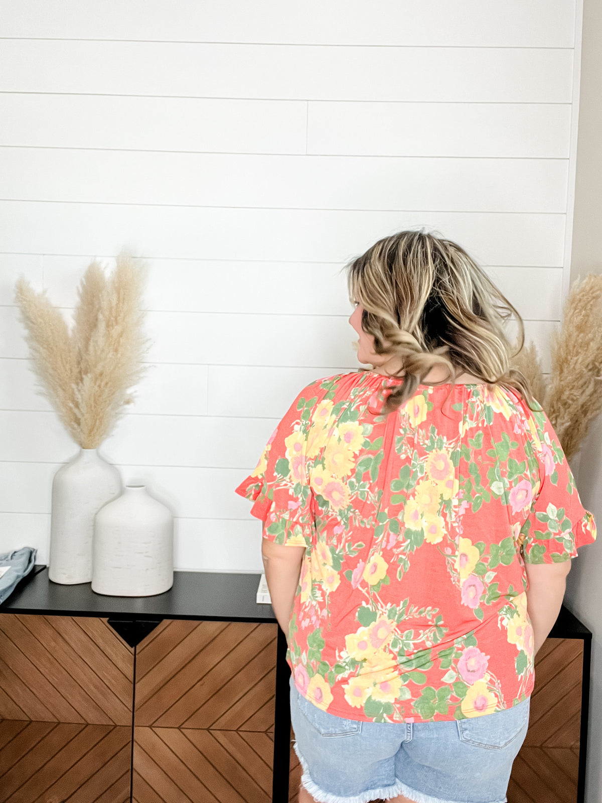 "Channing" Off the Shoulder Peasant Style with Faux Buttons