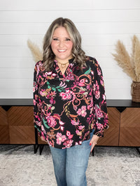 Dear Scarlett "Anniston" Lizzy Smocked Wrist Long Sleeve Split Neck